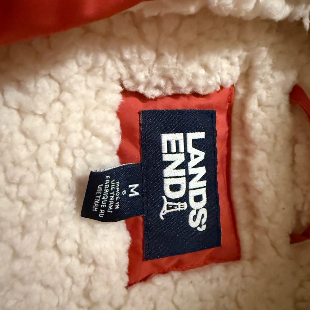 Lands' End Kids Cherry Red Puffer Jacket with Faux Fur Hood - Picture 2 of 8